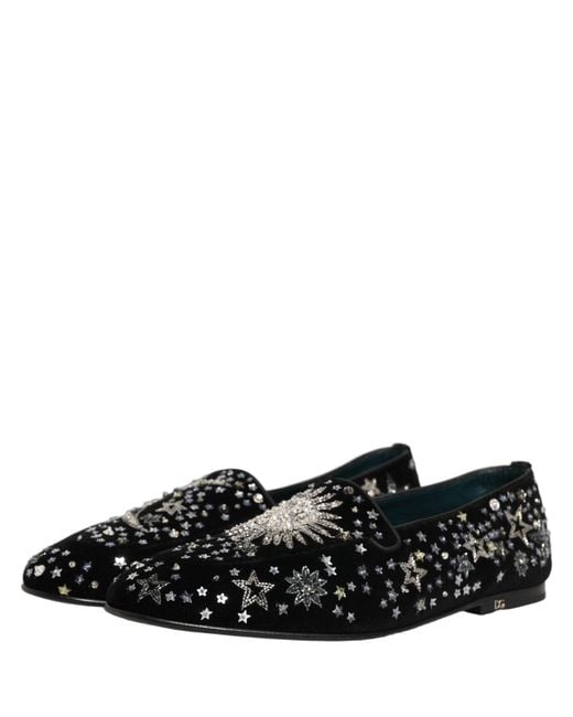 Dolce & Gabbana Black Crystal Embellished Dress Loafers Shoes for men