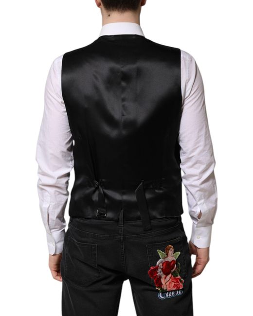Dolce & Gabbana Black Wool Dress Formal Waistcoat Vest for men