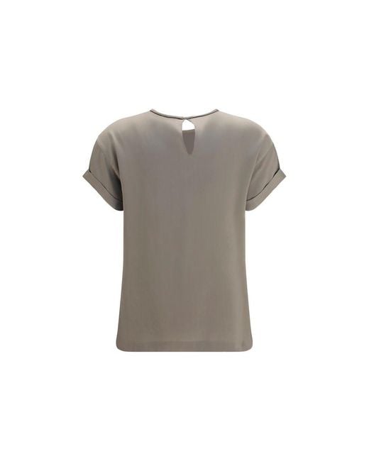 Brunello Cucinelli Gray Beige Elastane Blouse