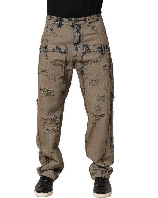 Dolce & Gabbana Multicolor Beige Bleached Deconstructed Men Denim Jeans for men