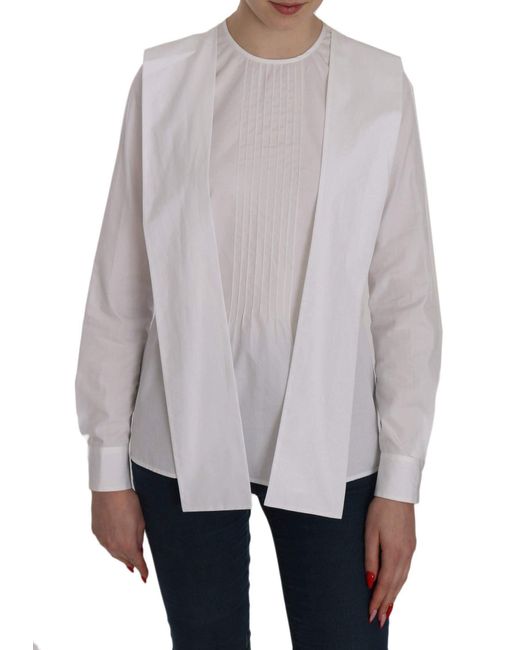 DSquared² Gray White Crew Neck Long Sleeve Cotton Blouse