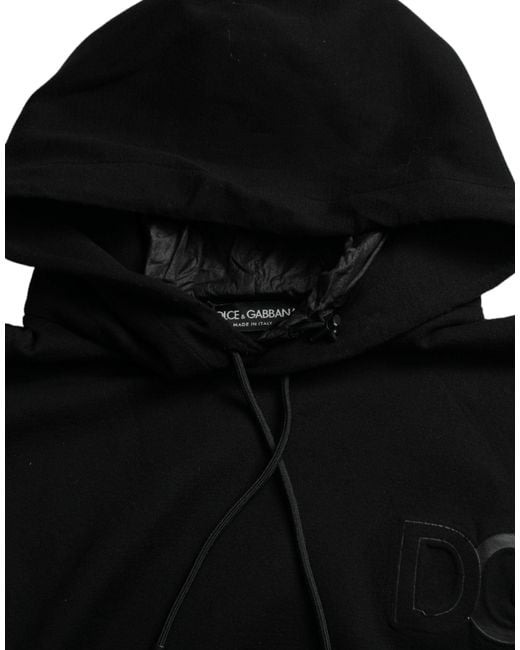 Dolce & Gabbana Black Cotton Hooded Logo Pullover Sweater for men