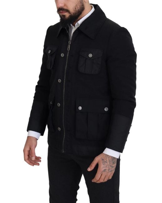 Dolce & Gabbana Black Wool Collared Full Zip Jacket for men