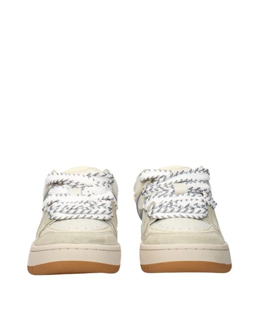 Barrow White Beige Leather Low Top Sneakers