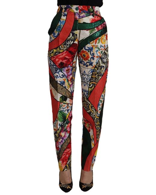 Dolce & Gabbana Black Multicolor Patchwork Jacquard High Waist Pants
