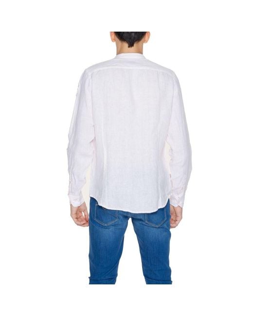 Blauer White Multicolor Linen Dress Shirt for men