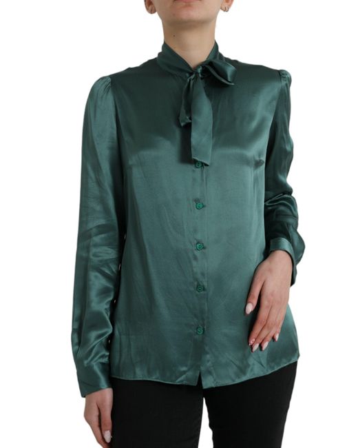 Dolce & Gabbana Green Elegant Dark Silk Blouse Top