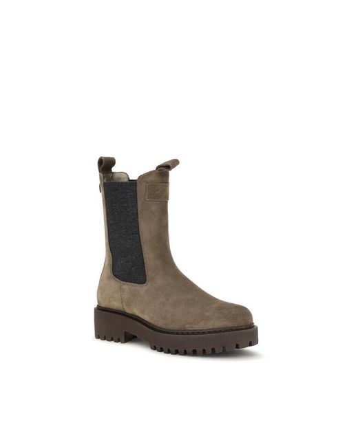 Brunello Cucinelli Brown Calf Leather Bos Taurus Ankle Boots