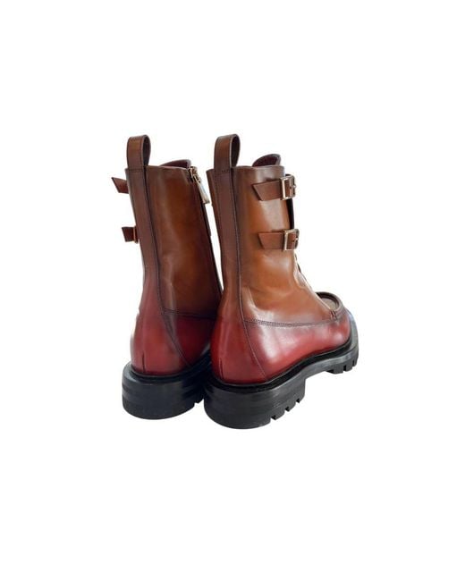 Santoni Brown Red Leather Boots