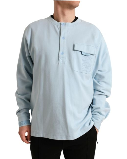 Dolce & Gabbana Blue Cotton Buttoned Pullover Sweater for men