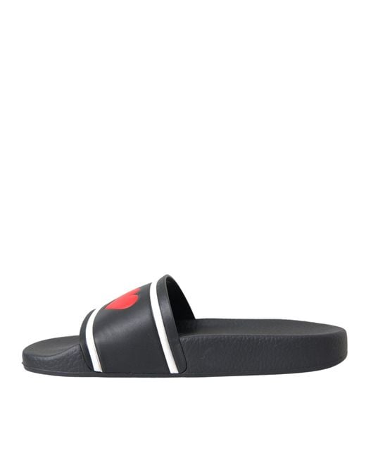 Dolce & Gabbana White Black Leather I Love D&g Sandals Slides Shoes