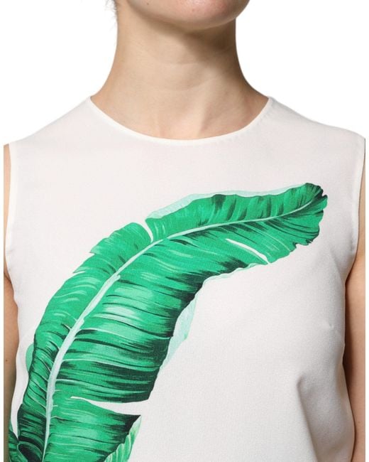 Dolce & Gabbana Green White Banana Leaf Print Round Neck Tank Top for men