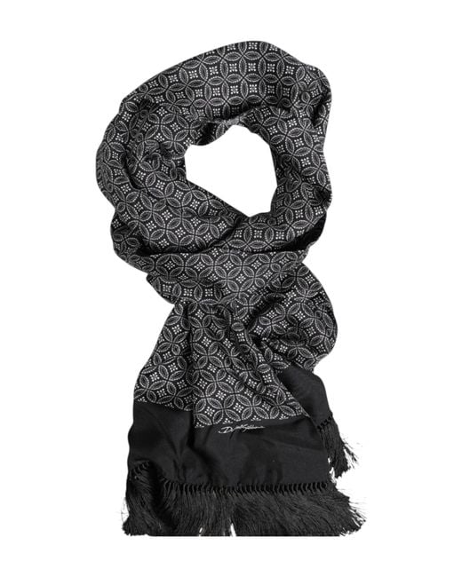 Dolce & Gabbana Black Patterned Fringes Foulard Scarf for men