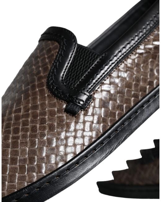 Dolce & Gabbana Brown Black Leather Weaved Men Loafers Shoes for men