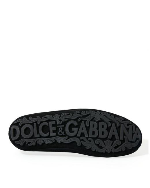 Dolce & Gabbana Black Calfskin Slippers With Crown Embroidery for men