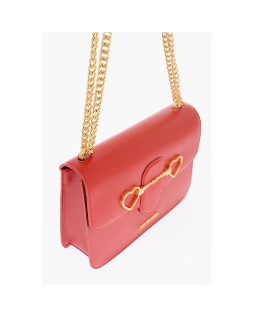 Moschino Red Love Faux Leather Bag With Chain Shoulder Strap And Golden C