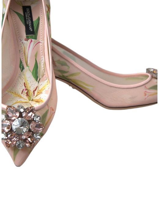 Dolce & Gabbana Pink Floral Crystal Heels Pumps Shoes