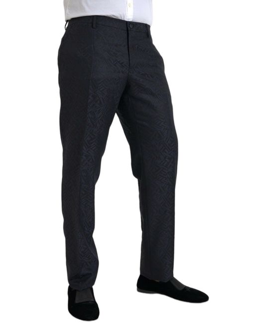Dolce & Gabbana Blue Brocade Wool Skinny Dress Pants for men