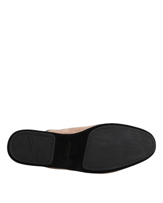 Dolce & Gabbana Brown Beige Capra Suede Slides Flat Slipper Shoes for men
