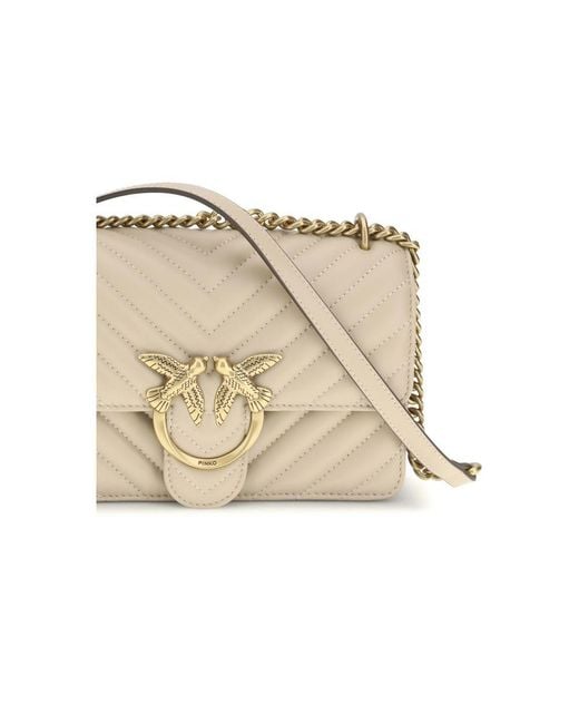 Pinko Natural Beige Calf Leather Bos Taurus Shoulder Bag