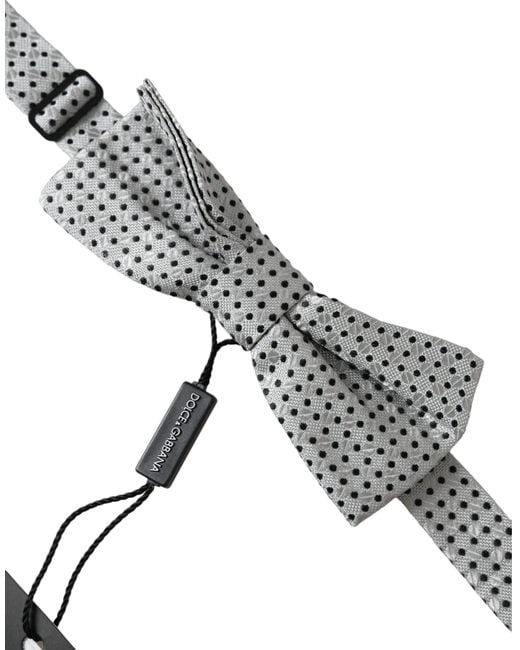 Dolce & Gabbana White Silk Polka Dot Adjustable Neck Papillon Bow Tie for men