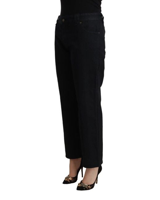 John Galliano Black Cotton Flared Cropped High Waist Denim Jeans