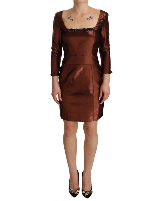 Gianfranco Ferré Black Elegant Bronze Sheath Mini Dres With Square Neck