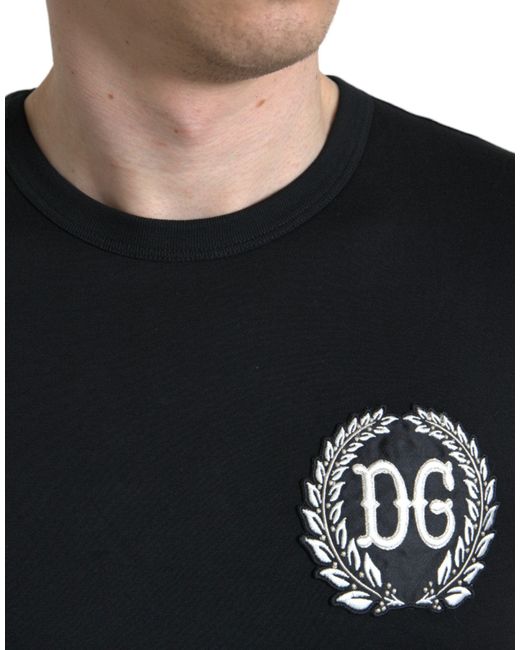 Dolce & Gabbana Black Elegant Embroidered Logo Cotton Tee for men