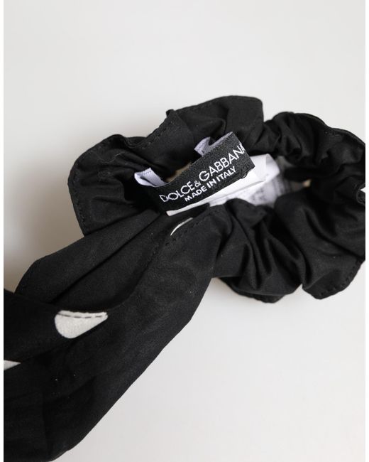 Dolce & Gabbana Black Cotton Polka Dot Scarf Tie Accessory Hair Scrunchie