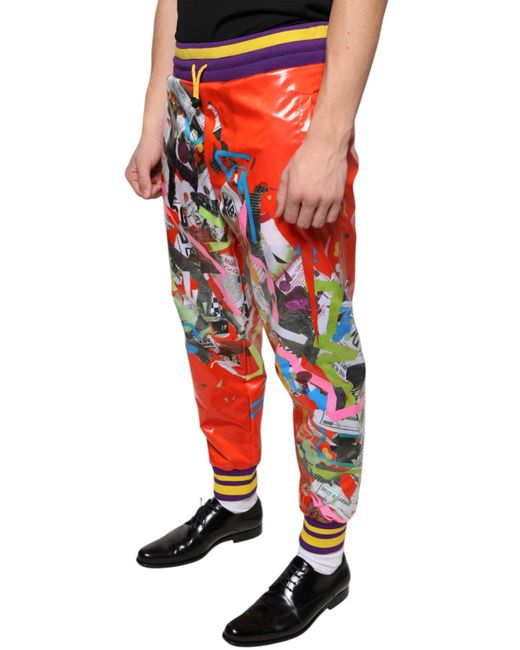 Dolce & Gabbana Red Multicolor Printed Jogger Sweatpants Pants for men