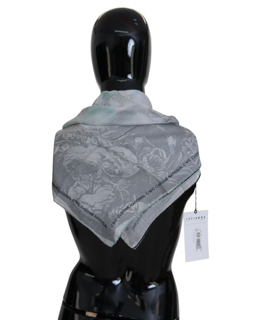 CoSTUME NATIONAL Black Gray Print Shawl Foulard Branded Scarf