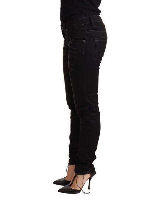 Acht Black Washed Cotton Slim Fit Denim Low Waist Trouser Jeans