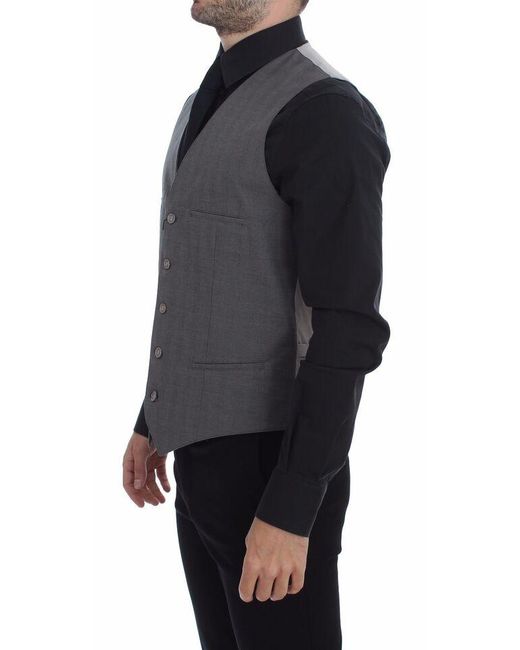 Dolce & Gabbana Brown Grey Cotton Slim Fit Button Front Dress Vest for men
