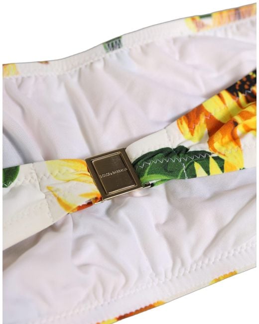 Dolce & Gabbana Yellow White Sunflower Print Bandeau Beachwear Bikini Top