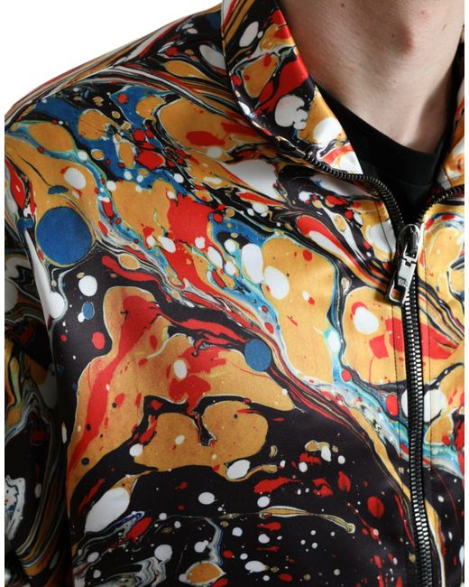Dolce & Gabbana Gray Abstract Polyester Bomber Jacket for men