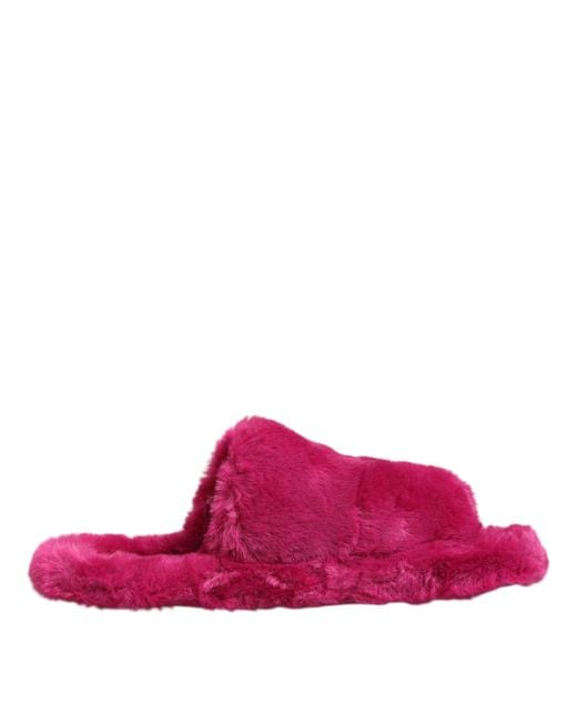 Dolce & Gabbana Pink Acrylic Faux Fur Mens Flats Sandals Shoes for men