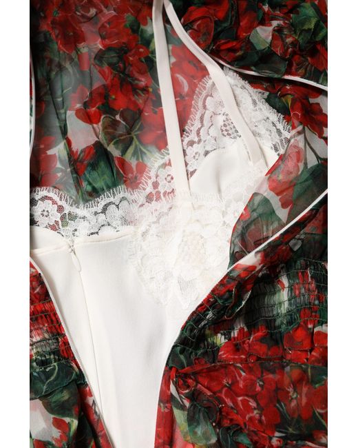 Dolce & Gabbana Red Multicolor Ruffle Floral Long Sleeves Dress for men