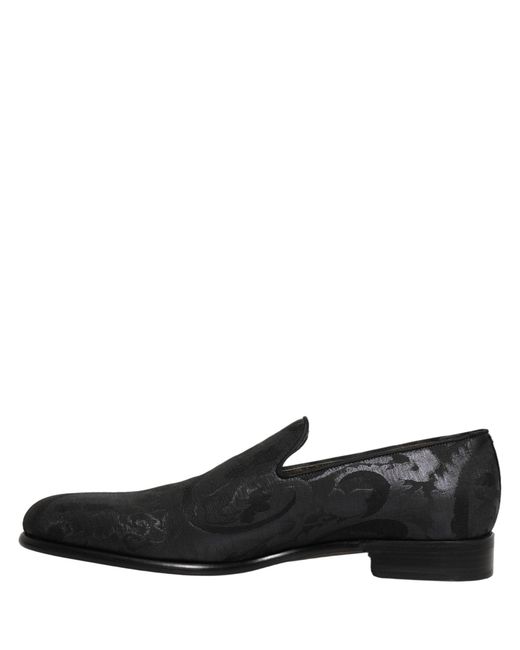 Dolce & Gabbana Black Brocade Men Slip On Dress Loafers Shoes for men