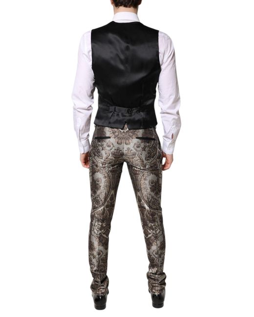 Dolce & Gabbana Black Multicolor Jacquard Single Breasted 3 Piece Suit for men