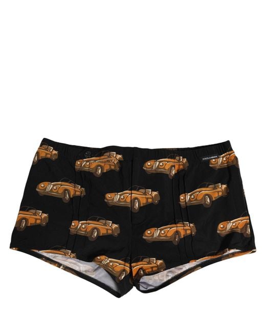 Dolce & Gabbana Black Car Print Swim Trunk Beachwear Swimwear for men