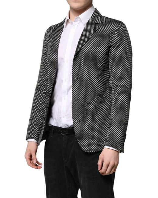 Dolce & Gabbana Gray Black White Patterned Men Suit Coat Blazer for men