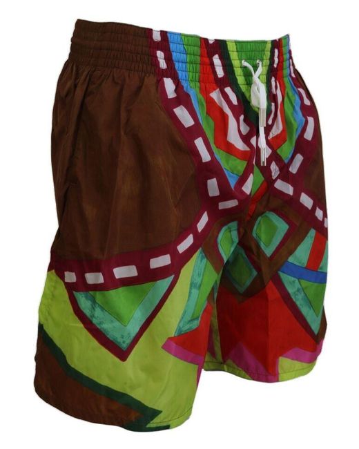 DSquared² Red Multicolor Printedbeachwear Swimwear Short for men