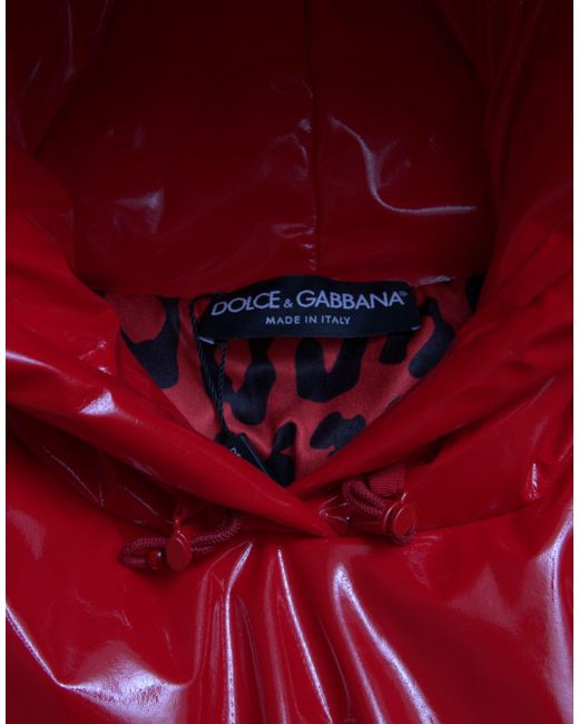 Dolce & Gabbana Red Shiny Hooded Cropped Short Coat Jacket