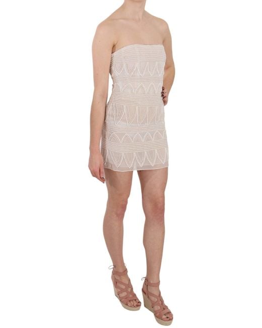 John Richmond Natural Beige Beaded Silk Short Mini Gown Dress