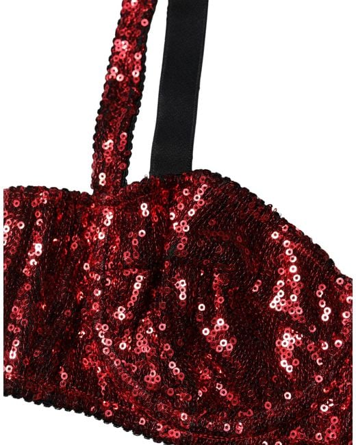 Dolce & Gabbana Red Sequined Nylon Balconnet Bra Underwear Clothing
