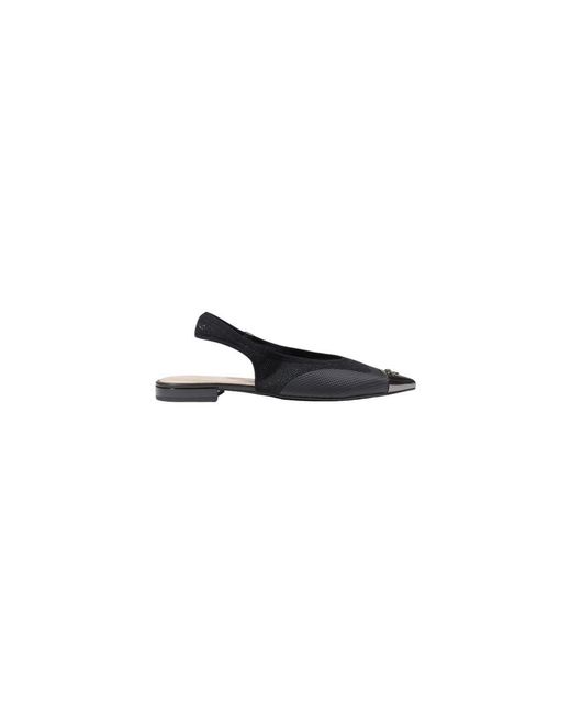 Pinko Blue Black Leather Flat Sandals
