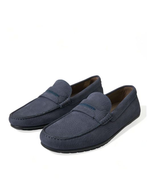 Dolce & Gabbana Blue Calfskin Leather Slip On Moccasin Shoes for men