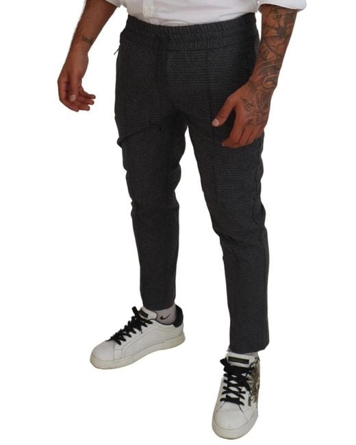 Dolce & Gabbana Blue Gray Striped Wool Skinny Trouser Pants for men
