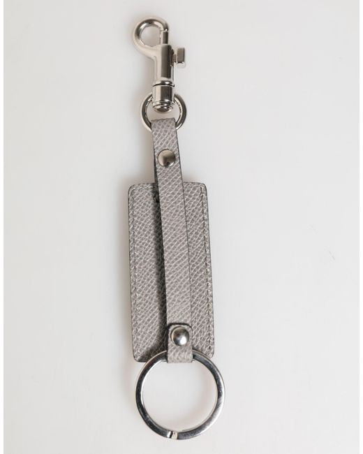 Dolce & Gabbana White Gray Leather Logo Metal Ring Keychain Holder Men Keyring for men