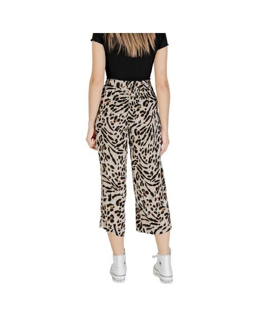 Ichi Black Beige Viscose Cropped Pant